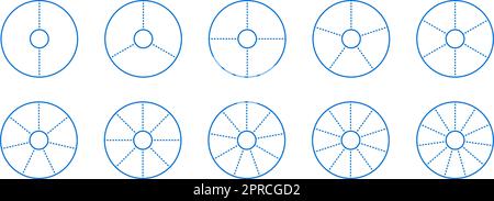 Collection de segments de graphique en anneau. Jeu de schémas de roue. Contour des sections d'anneau et paquet de tranches. De 2 à 11 secteurs de graphiques. Différentes phases et étapes du cycle. Vecteur Illustration de Vecteur