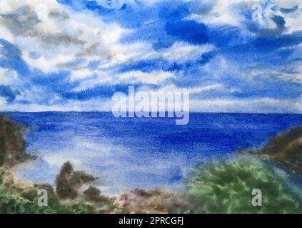 Peinture aquarelle du paysage. Aquarelle sur papier. Peint à la main. Banque D'Images