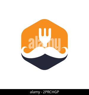 Modèle de logo Food Guru. illustration de la moustache avec symbole de fourche. Illustration de Vecteur