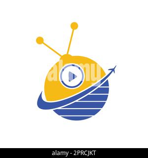 Modèle de logo TV vectoriel de voyage. Voyage tournage aventure Touring World logo design template. Illustration de Vecteur