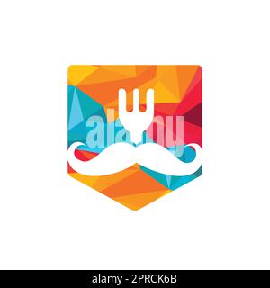 Modèle de logo Food Guru. illustration de la moustache avec symbole de fourche. Illustration de Vecteur