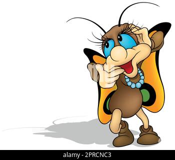 Papillon jeune dame avec yeux bleus et ailes jaunes Illustration de Vecteur