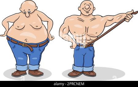 joyeux homme de dessin animé perdant poids illustration humoristique Illustration de Vecteur