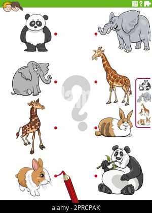associez les animaux de la bande dessinée et leurs tâches éducatives de bébé Illustration de Vecteur