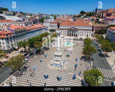 Une vue aérienne de la place Dom Pedro IV (place Rossio) à Lisbonne Banque D'Images