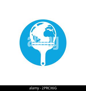 Pinceau et logo globe Vector. Concept global de logo d'icône de peinture. Illustration de Vecteur