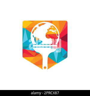 Pinceau et logo globe Vector. Concept global de logo d'icône de peinture. Illustration de Vecteur