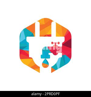 Conception du logo de plomberie et de service électrique. Cordon avec motif icône de robinet d'eau. Illustration de Vecteur
