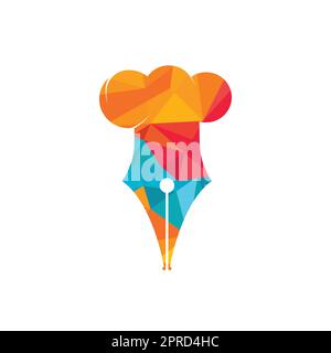Design du logo vecteur Food Writer. Motif chapeau de chef et logo représentant un stylo. Illustration de Vecteur