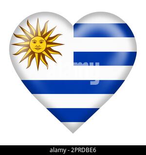 Une illustration représentant un drapeau uruguayen bouton 3D isolée sur un blanc avec des bandes blanches de clipping bleu-chemin Soleil de mai Banque D'Images