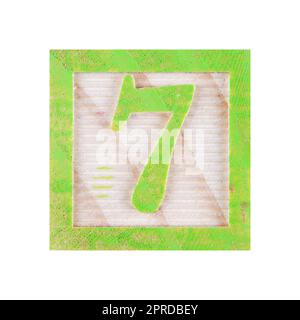 Numéro 7 sept childs bloc de bois sur blanc avec chemin d'écrêtage Banque D'Images