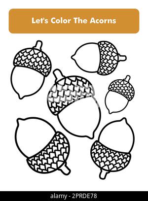 Permet d'acorns la page du livre de coloriage au format lettre. Feuille de coloriage pour enfants. Elément Vector Premium. Illustration de Vecteur