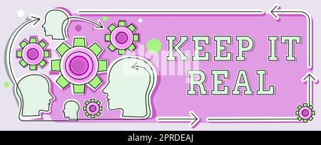 L'écriture de texte affiché permet de rester réaliste. Idée d'affaires soyez vous-même honnête authentique authentique dire la vérité toujours les membres de l'équipe regardant le remue-méninges de tableau blanc de nouvelles solutions. Banque D'Images