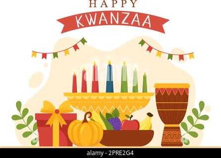 Happy Kwanzaa Holiday African Template dessin main dessin dessin dessin dessin dessin animé dessin à plat Illustration avec l'ordre du nom de 7 principes dans bougies symboles Design Illustration de Vecteur