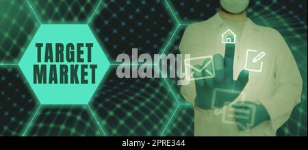 Légende conceptuelle marché cible, approche commerciale coûts spécifiques à qui une entreprise vise son marketing Banque D'Images