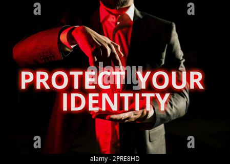Légende de texte Présentation Protégez votre identité, concept Internet sécurisé contre la violation des données et la sécurité des informations Banque D'Images