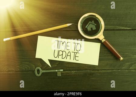 La main écriture signe temps pour mettre à jour, mise à jour du logiciel Conceptual photo System pour l'amélioration ou la compatibilité Banque D'Images