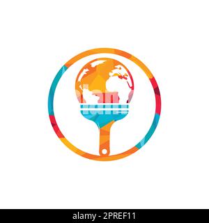 Pinceau et logo globe Vector. Concept global de logo d'icône de peinture. Illustration de Vecteur