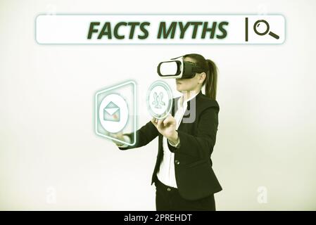 Légende conceptuelle faits mythes, Mot écrit sur le travail basé sur l'imagination plutôt que sur la différence réelle de la vie Banque D'Images