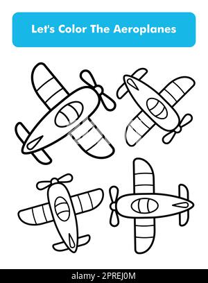 Page de livre de coloriage d'avions au format lettre. Feuille de coloriage pour enfants. Elément Vector Premium. Illustration de Vecteur