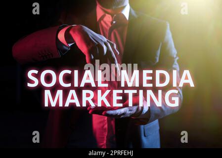 Signature manuscrite marketing sur les médias sociaux, photo conceptuelle montrant la connexion et le partage d'entreprise par Internet Banque D'Images