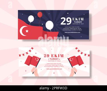29 Ekim Turquie modèle de bannière horizontale de jour dessin main dessin dessin de dessin animé dessin animé dessin animé à plat de dessin animé Banque D'Images