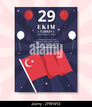 29 modèle d'affiche de la fête de la Turquie d'Ekim Illustration à plat de dessin animé à la main Banque D'Images