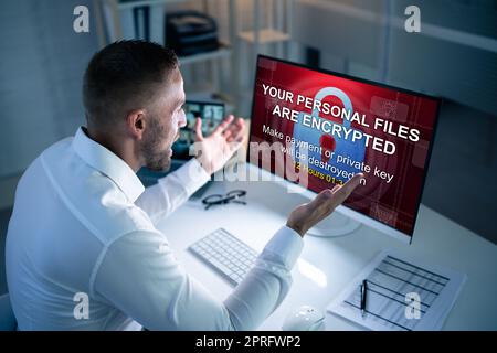 Violation des programmes malveillants de ransomware. Ordinateur piraté Banque D'Images