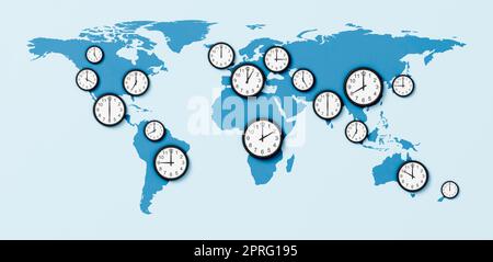 Carte du monde, concept de fuseaux horaires Banque D'Images