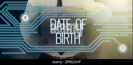 Signature manuscrite Date de naissance. Business idée Day quand quelqu'un est né nouveau bébé venant femme enceinte Banque D'Images