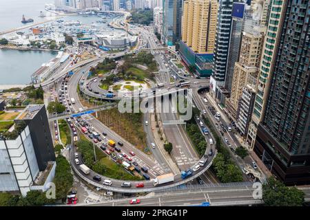 Causeway Bay, Hong Kong 04 novembre 2021 : vue de dessus de la ville de Hong Kong Banque D'Images