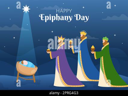 Happy Epiphany Day Template dessin main dessin de dessin de dessin animé Illustration plate Festival chrétien à la foi sur la Divinité de Jésus depuis son arrivée au monde Banque D'Images