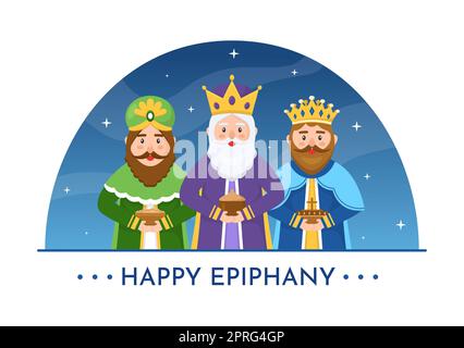 Happy Epiphany Day Template dessin main dessin de dessin de dessin animé Illustration plate Festival chrétien à la foi sur la Divinité de Jésus depuis son arrivée au monde Banque D'Images