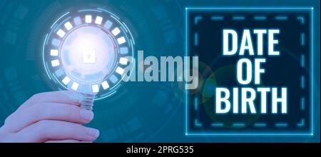 Légende conceptuelle Date de naissance. Business Showcase jour où quelqu'un est né nouveau bébé venir femme enceinte Banque D'Images