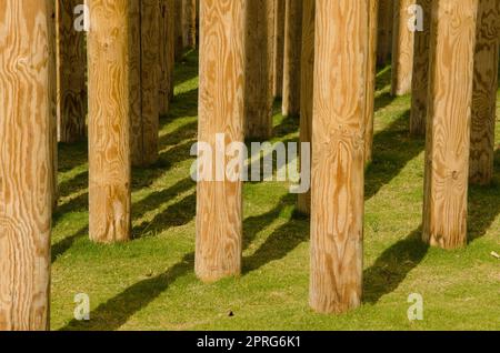 Sculpture formée de poteaux en bois. Banque D'Images