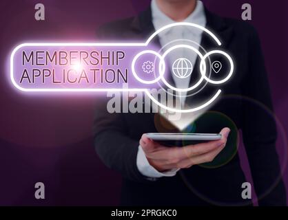Écrire en affichant le texte application d'adhésion, Business concept Gateway à toute organisation pour vérifier si admissible Banque D'Images