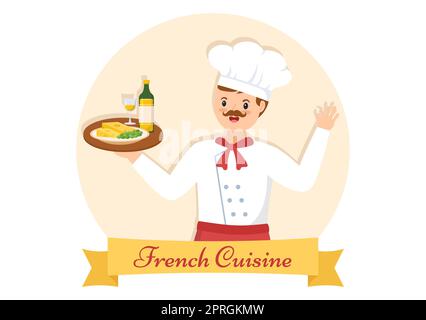 Restaurant de cuisine française avec divers plats traditionnels ou nationaux de France sur plat dessin main dessin de dessin de dessin de dessin de modèle Illustration Banque D'Images