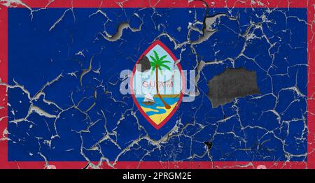 3D drapeau de Guam sur un vieux mur de pierre. Banque D'Images