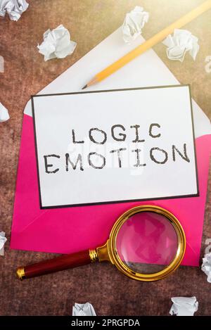 Signe de texte montrant l'émotion logique, l'approche d'affaires sentiments désagréables tourné à l'esprit raisonnable de respect de soi Banque D'Images