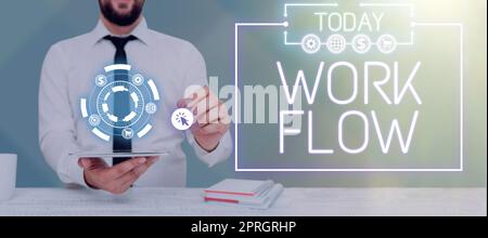 Légende conceptuelle flux de travail, vue d'ensemble de l'entreprise continuité d'une certaine tâche à destination et en provenance d'un bureau ou d'un employeur Banque D'Images