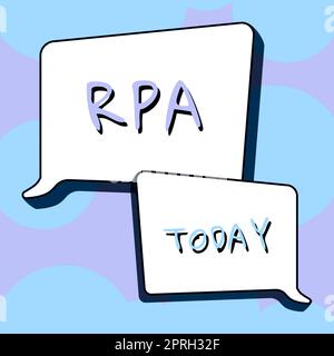 Signature écrite à la main RPA, mot écrit sur l'automatisation des processus robotiques de la technologie d'automatisation des processus d'affaires cadre avec feuilles et fleurs autour et Banque D'Images