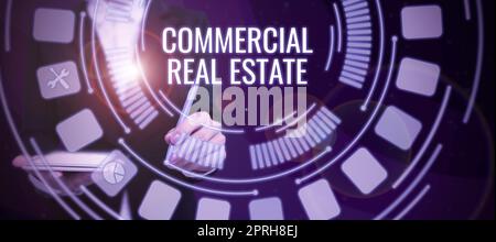 Panneau d'écriture à la main Immobilier commercial, mot pour l'immeuble de revenu ou terre à but commercial Banque D'Images