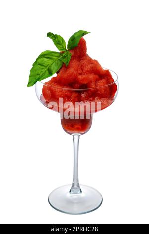 Smoothie pastèque en verre large décoré de feuilles d'épinards isolated on white Banque D'Images