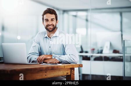 Je m'efforce de réussir. Portrait d'un beau jeune homme d'affaires travaillant dans un bureau. Banque D'Images