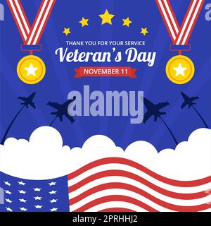 Illustration à plat de dessin animé à la main du modèle d'arrière-plan Happy Veterans Day Banque D'Images