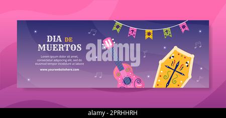 Dia de Los Muertos ou modèle de bannière morte Illustration de dessin animé à la main Banque D'Images