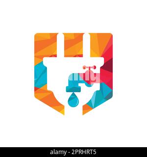 Conception du logo de plomberie et de service électrique. Cordon avec motif icône de robinet d'eau. Illustration de Vecteur