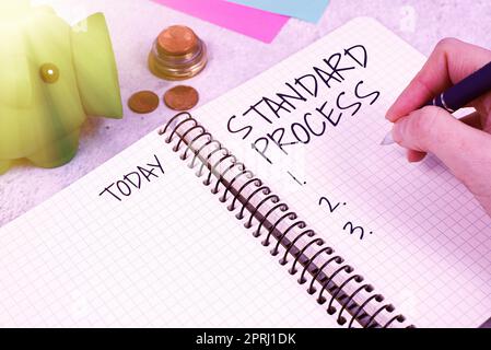 Signe de texte indiquant les règles de processus standard à mettre en correspondance avec la qualité du produit final. Mot pour les règles à mettre en correspondance avec la qualité finale du produit Banque D'Images