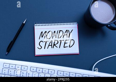 Légende du texte présentant lundi Startedse préparer pour le repos de la nouvelle semaine est terminée laisse commencer le travail. La photo conceptuelle se préparer à la nouvelle semaine de repos est terminée, commençons le travail Banque D'Images