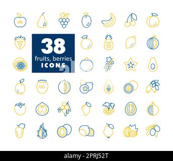 Ensemble de fruits et baies icône vectorielle. Symbole graphique pour le site Web de restauration, la conception d'applications, les applications mobiles et les médias imprimés, le logo, l'interface utilisateur Banque D'Images